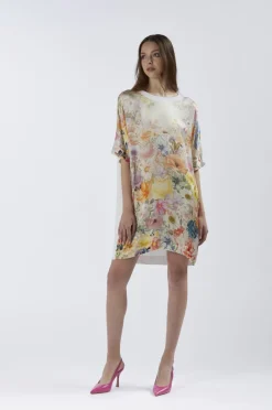 abito bimateriale con davanti stampato flower panel