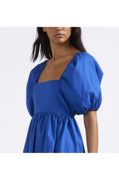 abito con maniche a palloncino e ampia scollatura posteriore royal