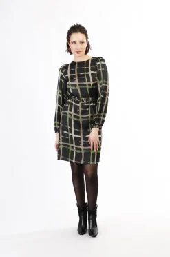 abito dritto stampato check pistacchio