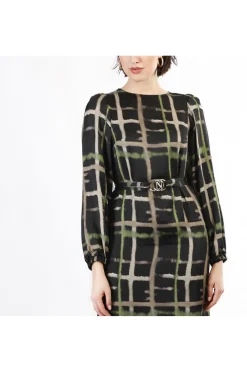 abito dritto stampato check pistacchio