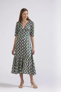 abito lungo tipo chemisier stampato geometrico