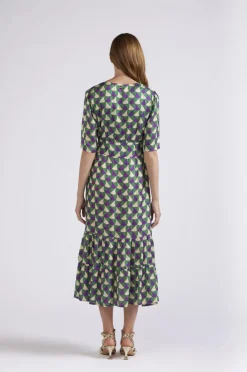 abito lungo tipo chemisier stampato geometrico