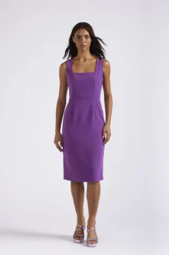 abito smanicato con scollo quadrato viola