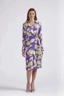 abito stampato legato a portafoglioo maxy fiore viola