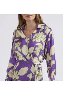 abito stampato legato a portafoglioo maxy fiore viola