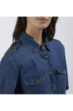 abito tipo chemisier in chambray blu medio