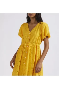 abito tipo chemisier in sangallo giallo