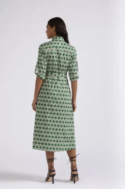 abito tipo chemisier stampato rombo multiverde