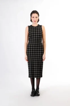 abito tubino tessuto jacquard quadro multinero