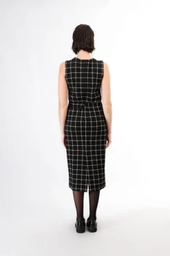 abito tubino tessuto jacquard quadro multinero