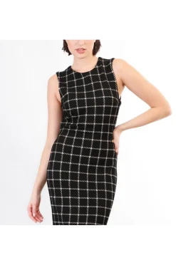 abito tubino tessuto jacquard quadro multinero