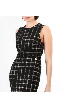 abito tubino tessuto jacquard quadro multinero