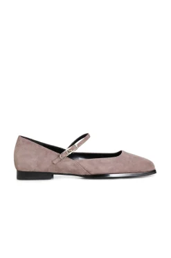 ballerina in camoscio con laccino e fibbia personalizzata rosa antico