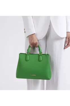 bauletto in materiale effetto saffiano verde