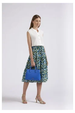 bauletto in materiale effetto saffiano blu