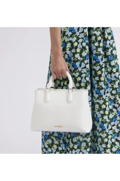 bauletto in materiale effetto saffiano bianco