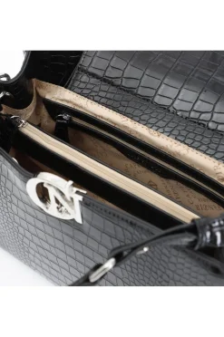 borsa a mano stampa coccodrillo nero