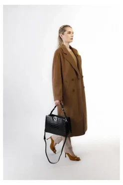 borsa a mano stampa coccodrillo nero