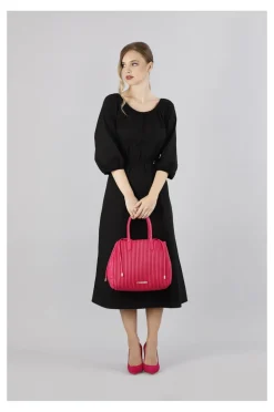 borsa a secchiello con plissé fuxia