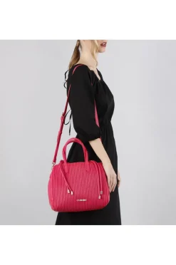 borsa a secchiello con plissé fuxia