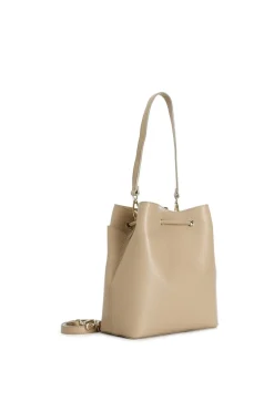 borsa a secchiello in pelle martellata biscotto