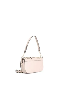 borsa a spalla con borchie e catene cipria