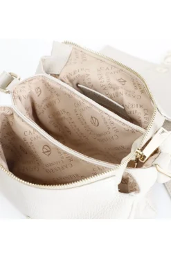 borsa a spalla con pattina in pelle dollaro con tracolla regolabile panna