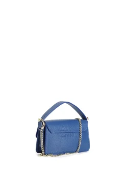 borsa a spalla in pelle con manici fibbia bluette