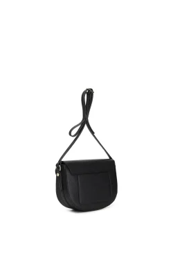 borsa con pattina in pelle nero