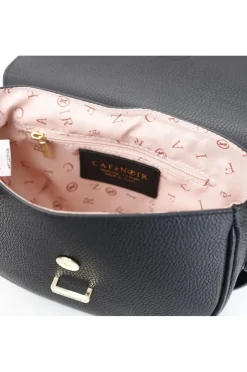 borsa con pattina in pelle nero