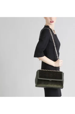 borsa con pattina in velluto verde