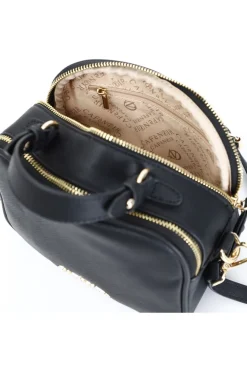 camera bag in saffiano con tiralampo con letterine personalizzate nero