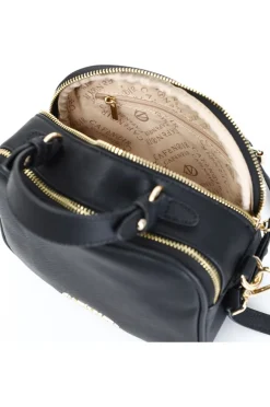 camera bag in saffiano con tiralampo con letterine personalizzate nero