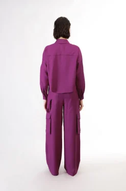 camicia a scatolina con tasche a toppa fuxia