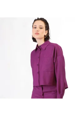 camicia a scatolina con tasche a toppa fuxia