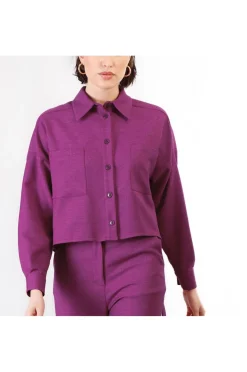 camicia a scatolina con tasche a toppa fuxia