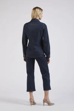 camicia con maniche arricciate blu medio scuro