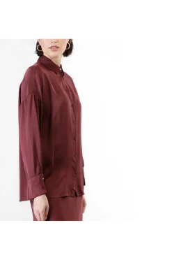 camicia dritta in satin vinaccia