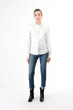 camicia in popeline con maniche increspate bianco