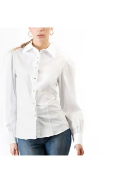 camicia in popeline con maniche increspate bianco