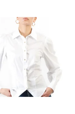 camicia in popeline con maniche increspate bianco