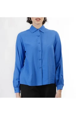 camicia in viscosa cobalto