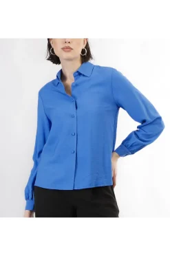 camicia in viscosa cobalto