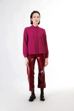 camicia in viscosa magenta