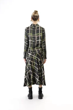 camicia stampata con nodo check pistacchio