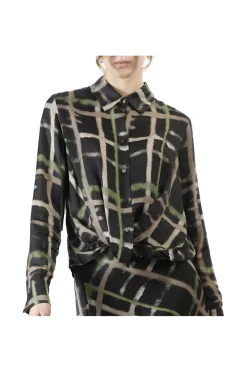 camicia stampata con nodo check pistacchio