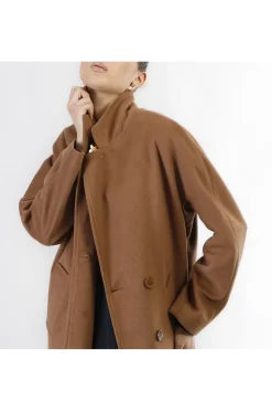 cappotto doppiopetto manica kimono tabacco