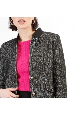 cappotto dritto monopetto spigato bianco e nero