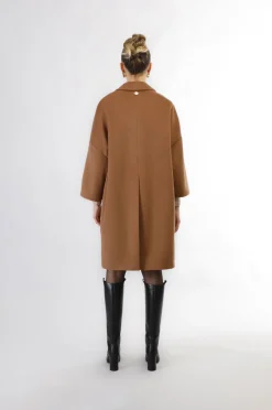 cappotto monopetto tasche a toppa tabacco