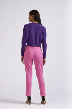 cardigan con fiori crochet viola